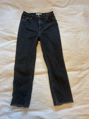 Abercrombie & Fitch Black Straight Leg Jeans 25 | Ultra High Rise Ankle Raw Hem